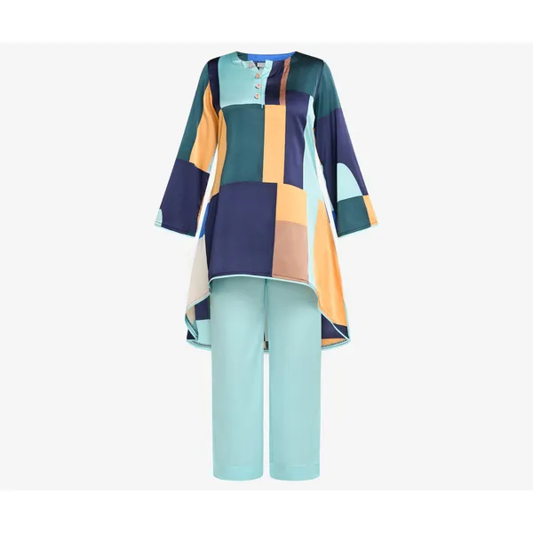 MAHAL Aqua Sunrise Asymmetric Long Tunic W/ Pant