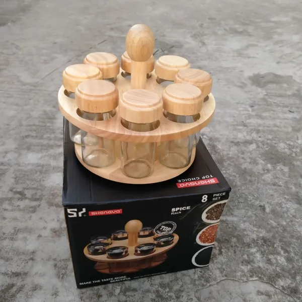 8 Piece Wooden Rotating Spice Jar