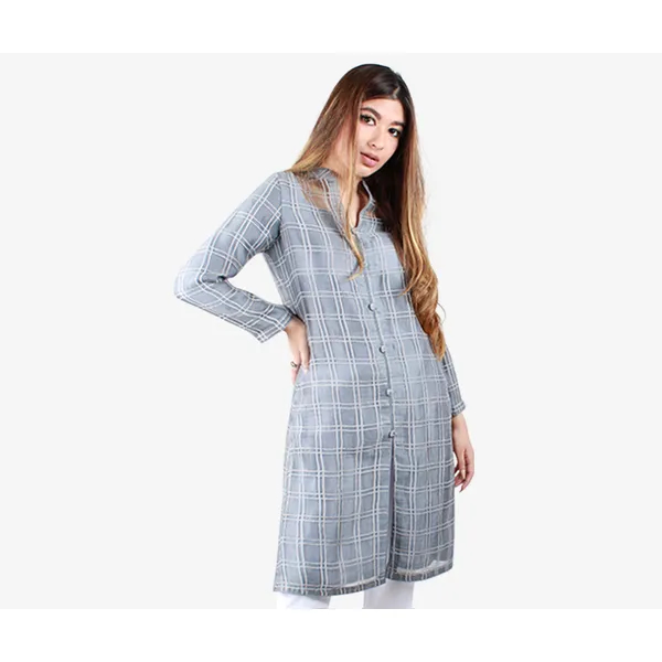 MAHAL Grey Checked Kurti Tunic