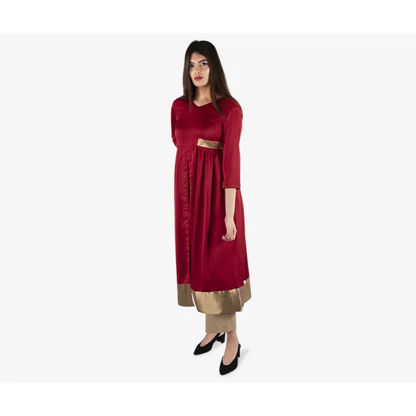 MAHAL Red Long Dress w/ Gold Details
