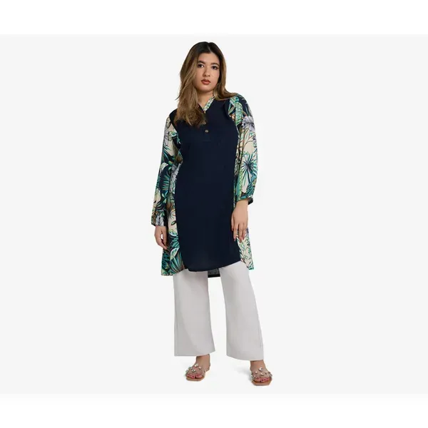 MAHAL Botanical Navy Tunic w/ Golden Button