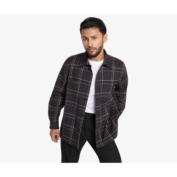 Windowpane Check Overshirt in Matte Black