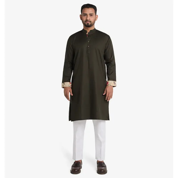 MAHAL Exclusive Dark Seaweed Green Rose Panjabi