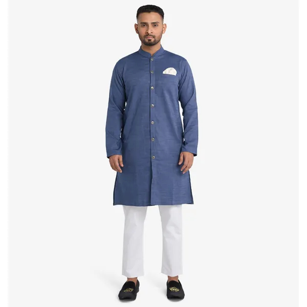 MAHAL Marine Blue Sherwani Panjabi w/ Pocket Square