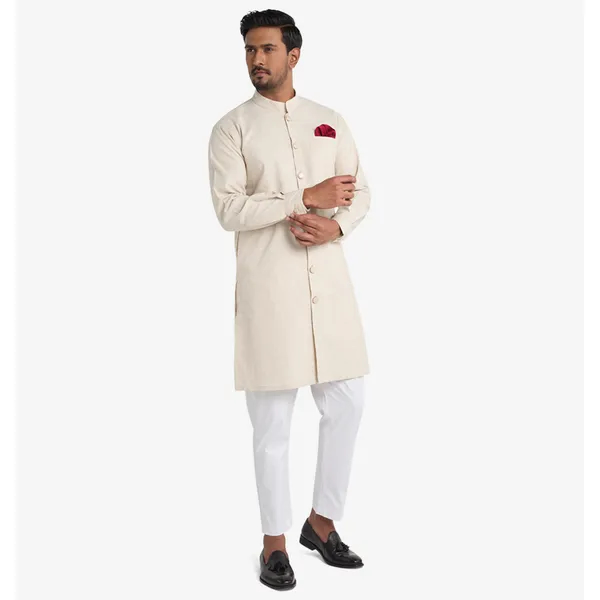 MAHAL Ivory Regal Sherwani Panjabi w/ Pocket Square